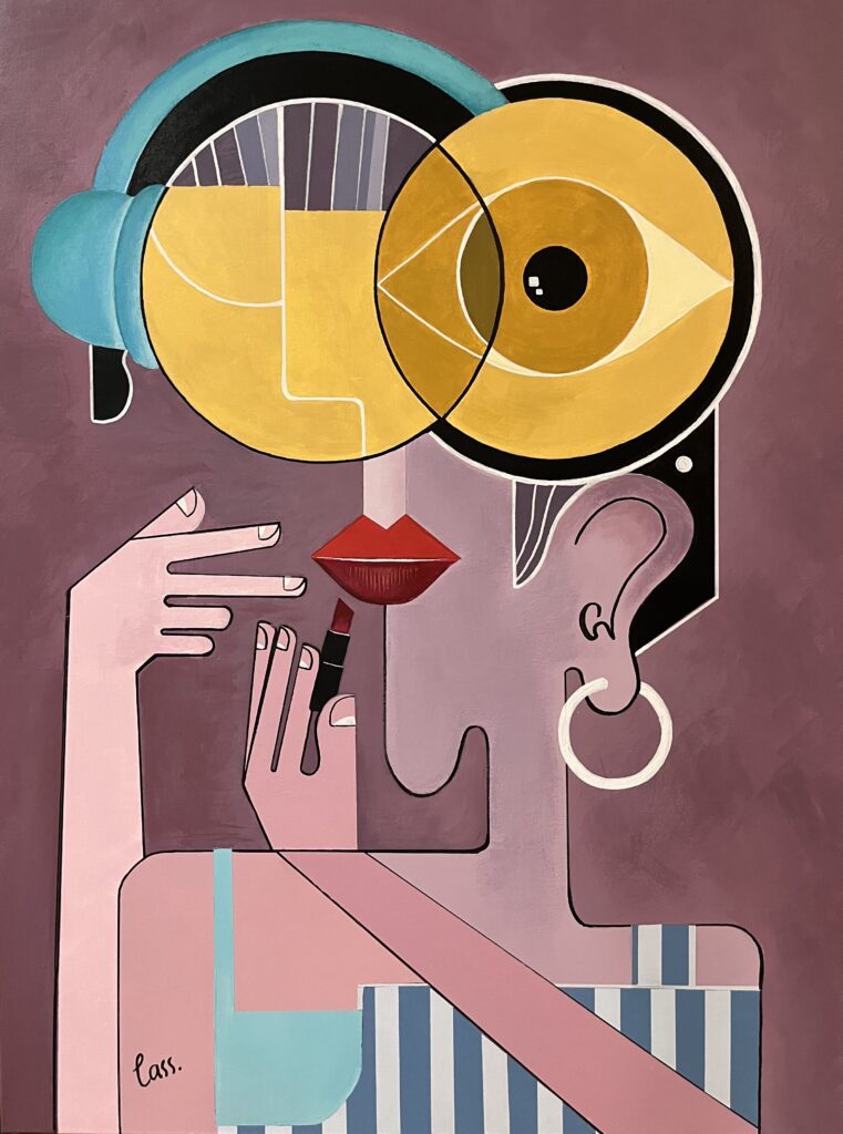 Whatever is a striking, surrealist-inspired portrait built from bold geometric forms, unexpected proportions, and a deliberately fragmented sense of perspective.